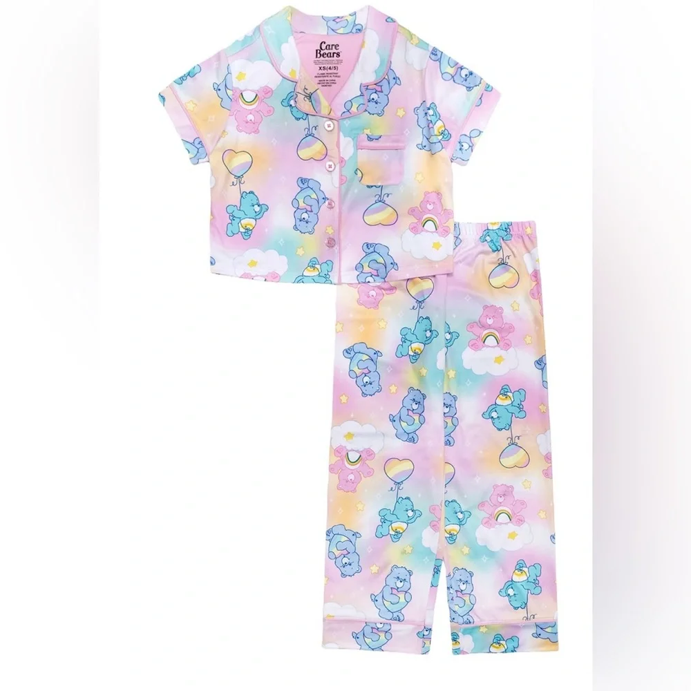 NWT Care Bears Girls Pajama Set Size‎ M 7/8 Rainbow Hearts 2 Piece Sleepwear